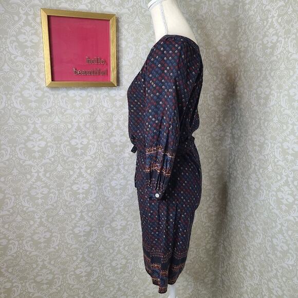 Lucky Brand Size XS Boho Style Navy Multicolored Print Dress‎ - Picture 4 of 10